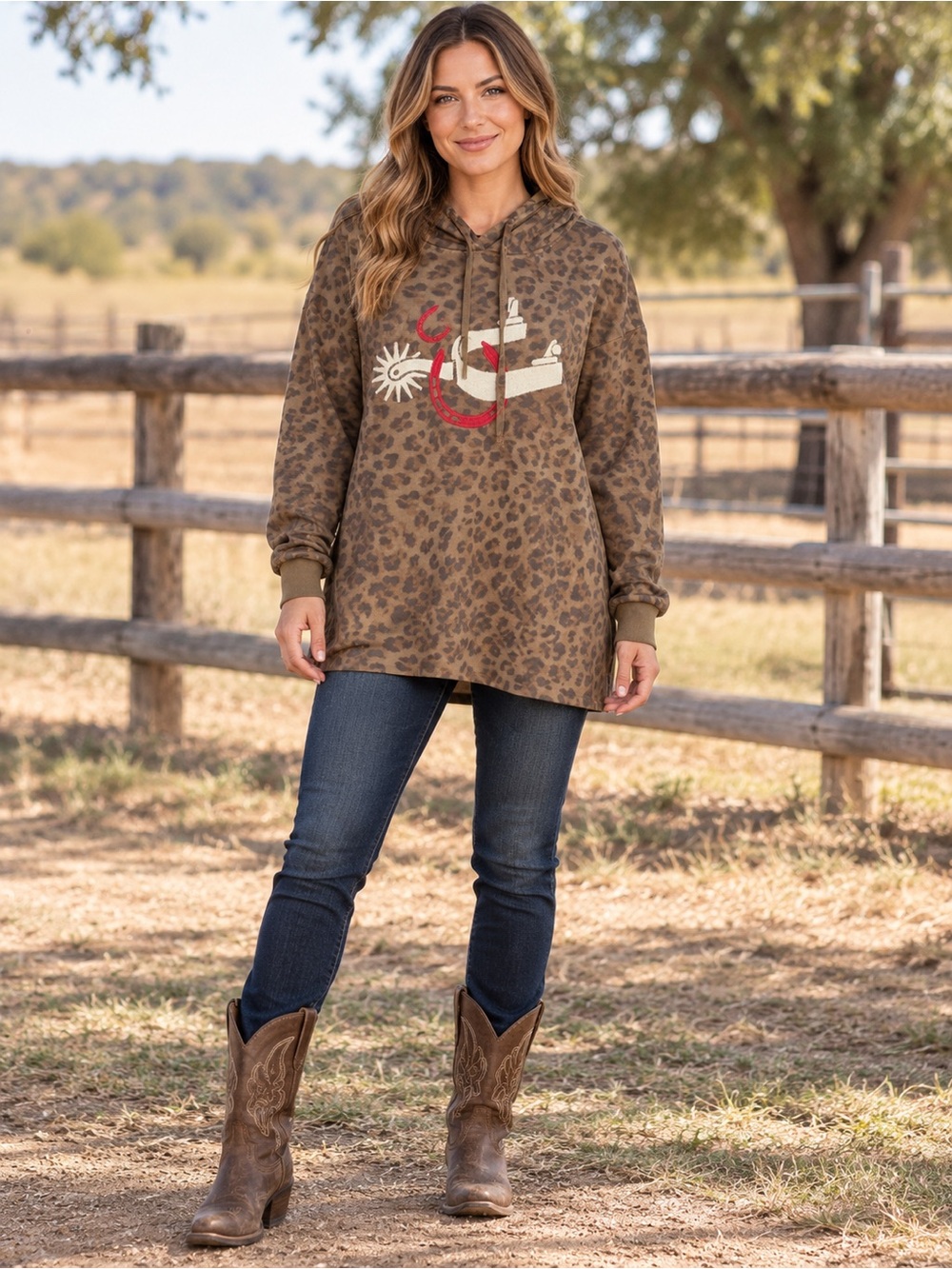2FLY Co Leopard Western Spur Horseshoe Hoodie Small NWT